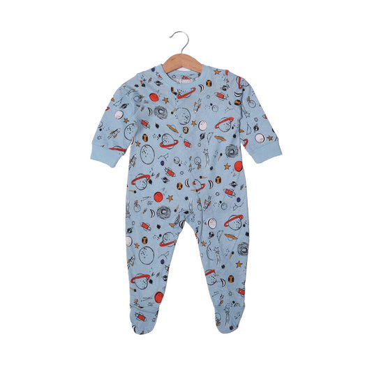 BLUE PLANETS PRINTED FULL BODY FULL SLEEVES ROMPERS