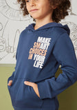 BLUE DOUBLE POCKET MAKE SMART CHOICE PRINTED HOODIE