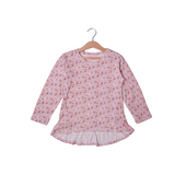 BABY PINK FLOWER PRINTED BOTTOM CUT FULL SLEEVES T-SHIRT FOR GIRLS