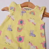 LIGHT YELLOW ANIMAL PRINTED ROMPER FOR GIRLS