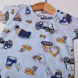 LIGHT BLUE TRACTOR PRINTED ROMPER FOR BOYS