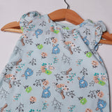 LIGHT BLUE RABBIT & BIRD PRINTED ROMPER FOR GIRLS