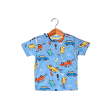 ROYAL BLUE DINO & CAR PRINTED T-SHIRT FOR BOYS