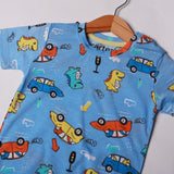 ROYAL BLUE DINO & CAR PRINTED T-SHIRT FOR BOYS