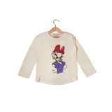 MINOR DEFECTED CREAM FULL SLEEVES DAISY DUCK PRINTED T-SHIRT