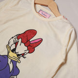 MINOR DEFECTED CREAM FULL SLEEVES DAISY DUCK PRINTED T-SHIRT