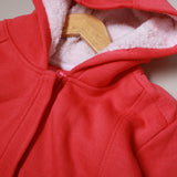 RED PLAIN ZIPPER HOODIE FOR GIRLS - MINOR DEFECTION