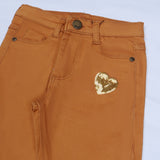 BROWN HEART TWILL PANTS FOR GIRLS