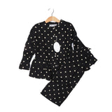 BLACK POLKA DOTS PRINTED GIRLS SUIT