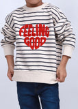 ASH GRAY FEELING GOOD PRINTED SWEART SHIRT WITH BLACK STRIPS