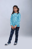 BLUE LEOPARD PRINTED SWEATSHIRT FOR GIRLS