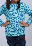 BLUE LEOPARD PRINTED SWEATSHIRT FOR GIRLS