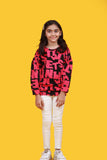 DARK PINK & BLACK ALPHABETS PRINTED SWEATSHIRT