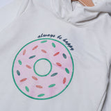 NEW WHITE ALWAYS BE HAPPY DONUT PRINTED HOODIE FOR GIRLS - MINOR DEFECTION